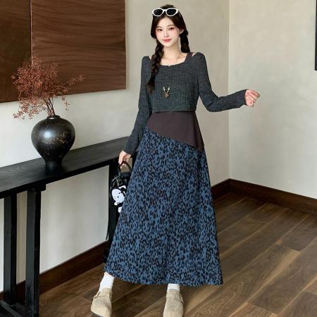 FA38324# 秋装新款胖mm大码女吊带背心坑条上衣豹纹半身裙三件套 服裝批發女裝批發服飾貨源