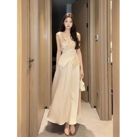 FA38341# 法式绝美荡领无袖上衣半身裙套装夏季新款高腰半身裙一整套 服裝批發女裝批發服飾貨源