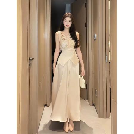 FA38341# 法式绝美荡领无袖上衣半身裙套装夏季新款高腰半身裙一整套 服裝批發女裝批發服飾貨源