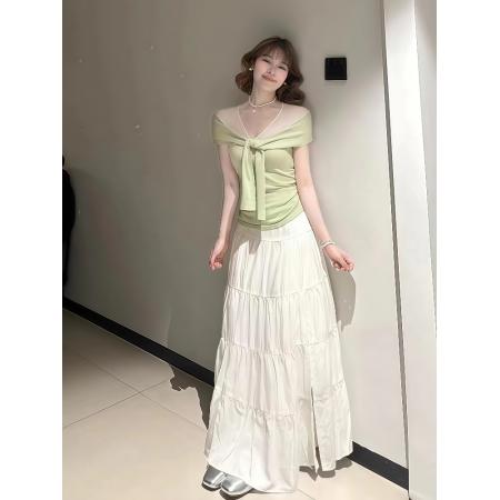 FA38342# 套装女夏季新款纯欲风辣妹一字肩上衣高腰显瘦半身裙两件套潮 服裝批發女裝批發服飾貨源