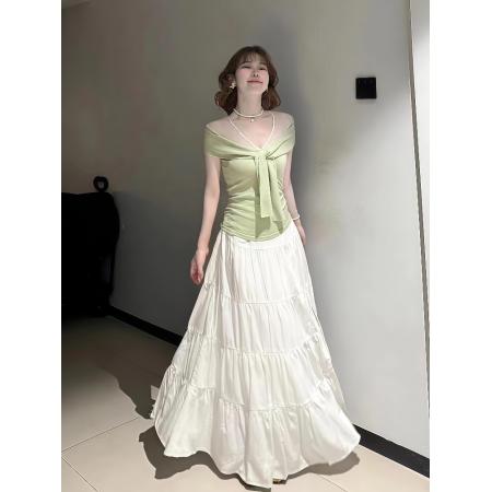 FA38342# 套装女夏季新款纯欲风辣妹一字肩上衣高腰显瘦半身裙两件套潮 服裝批發女裝批發服飾貨源