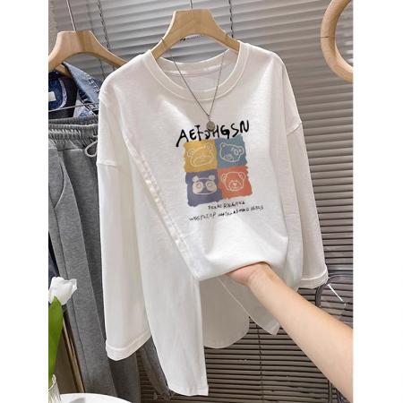 FA38357# 棉后包领秋季新款中长款T恤女长袖 服裝批發女裝批發服飾貨源