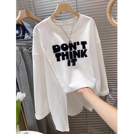 FA38357# 棉后包领秋季新款中长款T恤女长袖 服裝批發女裝批發服飾貨源