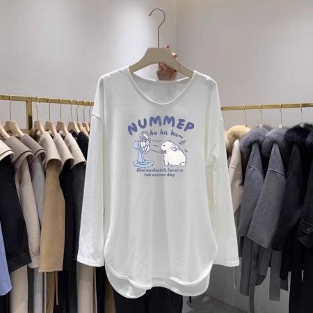 FA38358# 棉秋季新款中长款T恤女长袖潮 服裝批發女裝批發服飾貨源