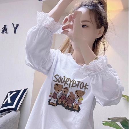 FA38359# 棉包领秋季宽松短款T恤女长袖 服裝批發女裝批發服飾貨源