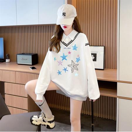 FA38362# 包后领8色假两件棉质春秋薄长袖卫衣女韩版设计感网红上衣 服裝批發女裝批發服飾貨源
