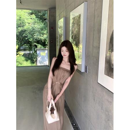 FA38383# 自成焦点高级感千金风立体打褶抹胸连衣裙贵气感长裙 服裝批發女裝批發服飾貨源