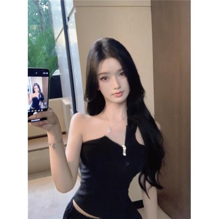 FA38385# 甜酷风辣妹少女气质斜肩拉链上衣T+松紧腰舒适花苞裤女 服裝批發女裝批發服飾貨源