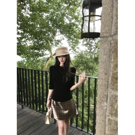 FA38386# 时尚老钱风铜氨针织中袖T恤醋酸短裙套装 服裝批發女裝批發服飾貨源