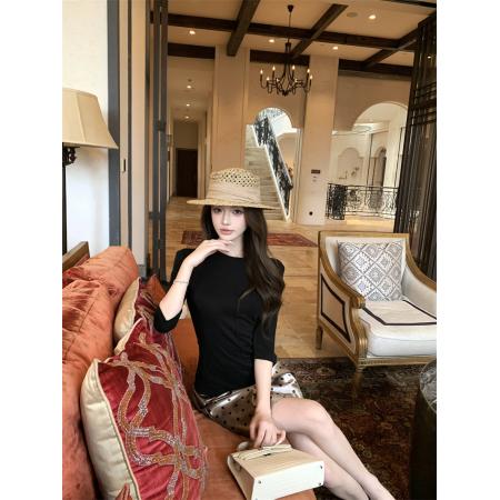 FA38386# 时尚老钱风铜氨针织中袖T恤醋酸短裙套装 服裝批發女裝批發服飾貨源