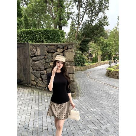 FA38386# 时尚老钱风铜氨针织中袖T恤醋酸短裙套装 服裝批發女裝批發服飾貨源