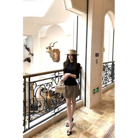 FA38386# 时尚老钱风铜氨针织中袖T恤醋酸短裙套装 服裝批發女裝批發服飾貨源