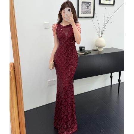FA38426# 晚礼服女高级感宴会气质重工鱼尾长裙轻奢小众高端年会主持人订婚 服裝批發女裝批發服飾貨源