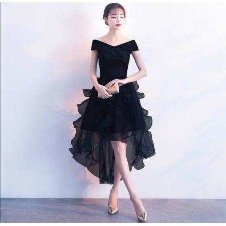 FA38430# 晚礼服女时尚宴会高贵一字领简单大方气质小个子短连衣裙 服裝批發女裝批發服飾貨源