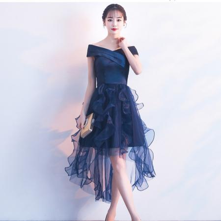 FA38430# 晚礼服女时尚宴会高贵一字领简单大方气质小个子短连衣裙 服裝批發女裝批發服飾貨源