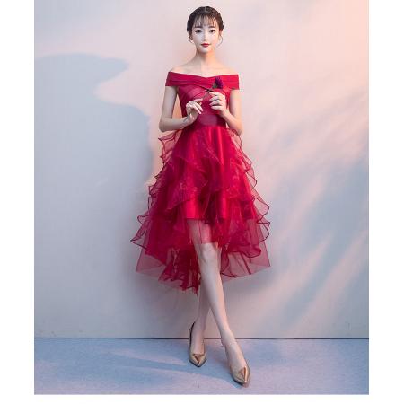 FA38430# 晚礼服女时尚宴会高贵一字领简单大方气质小个子短连衣裙 服裝批發女裝批發服飾貨源