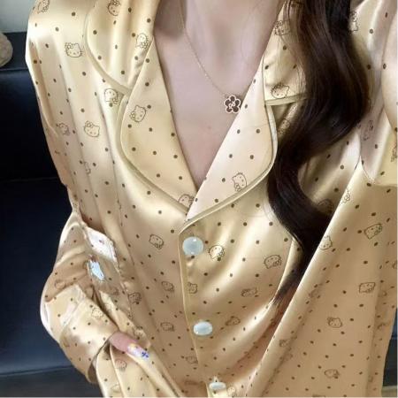 FA38440# 波点凯蒂猫印花睡衣女款秋季新款休闲家居服套装 服裝批發女裝批發服飾貨源