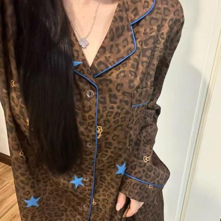 FA38441# 豹纹星星印花睡衣女款秋季新款休闲家居服套装 服裝批發女裝批發服飾貨源