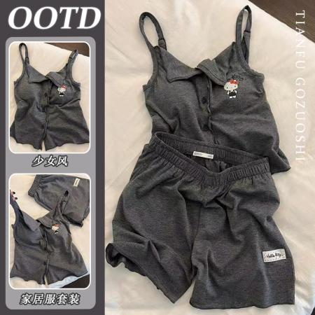 FA38445# 【带胸垫】ins风卡通睡衣女夏季新款可爱学生宿舍吊带居家服套装 服裝批發女裝批發服飾貨源