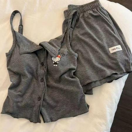 FA38445# 【带胸垫】ins风卡通睡衣女夏季新款可爱学生宿舍吊带居家服套装 服裝批發女裝批發服飾貨源