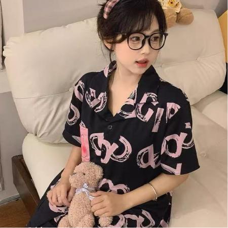 FA38448# 短袖睡衣女士夏季小海狸可爱露比黑色家居服 服裝批發女裝批發服飾貨源