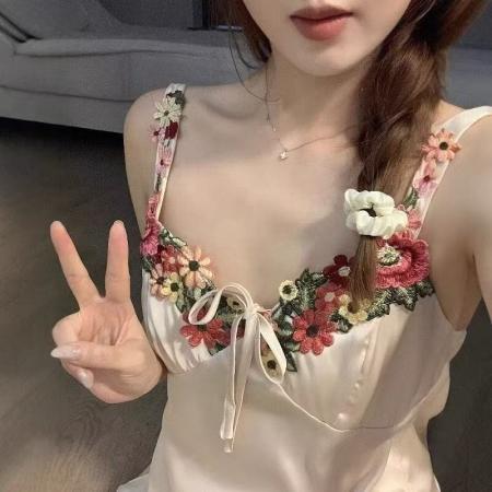FA38449# 【冰丝面料】【带胸垫】高级感冰丝夏天新款可外穿纯欲可爱风睡衣女士 服裝批發女裝批發服飾貨源