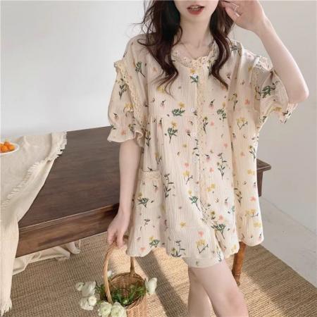 FA38450# 【棉纱面料】韩国ins甜美日系碎花网红纯棉纱睡衣女夏季 服裝批發女裝批發服飾貨源