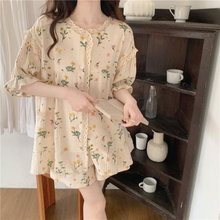FA38450# 【棉纱面料】韩国ins甜美日系碎花网红纯棉纱睡衣女夏季 服裝批發女裝批發服飾貨源
