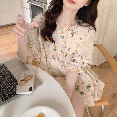 FA38450# 【棉纱面料】韩国ins甜美日系碎花网红纯棉纱睡衣女夏季 服裝批發女裝批發服飾貨源