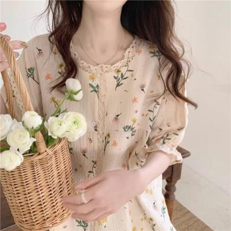 FA38450# 【棉纱面料】韩国ins甜美日系碎花网红纯棉纱睡衣女夏季 服裝批發女裝批發服飾貨源