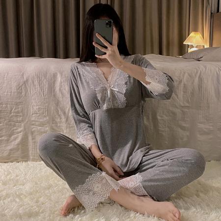 睡衣女带胸垫高品质莫代尔套装长袖套装家居服 服裝批發女裝批發服飾貨源