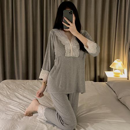 FA38454# 睡衣女带胸垫高品质莫代尔套装长袖套装家居服 服裝批發女裝批發服飾貨源