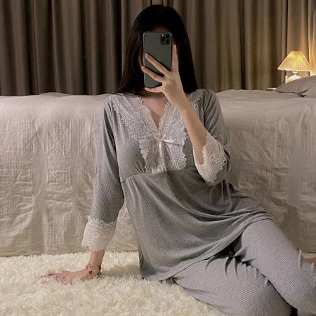 FA38454# 睡衣女带胸垫高品质莫代尔套装长袖套装家居服 服裝批發女裝批發服飾貨源