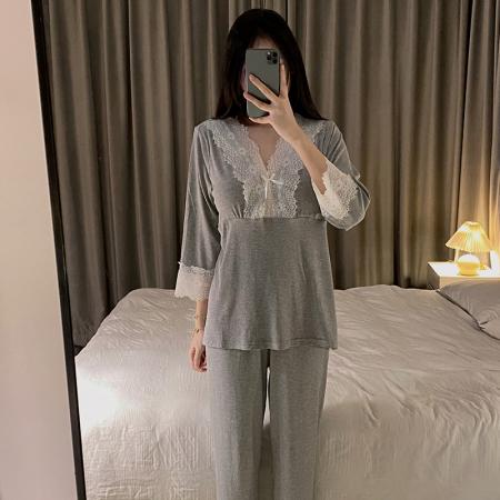 FA38454# 睡衣女带胸垫高品质莫代尔套装长袖套装家居服 服裝批發女裝批發服飾貨源