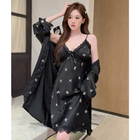 FA38457# 夏季新款法式高级镂空吊带胸垫睡裙女士性感奢华两件套 服裝批發女裝批發服飾貨源