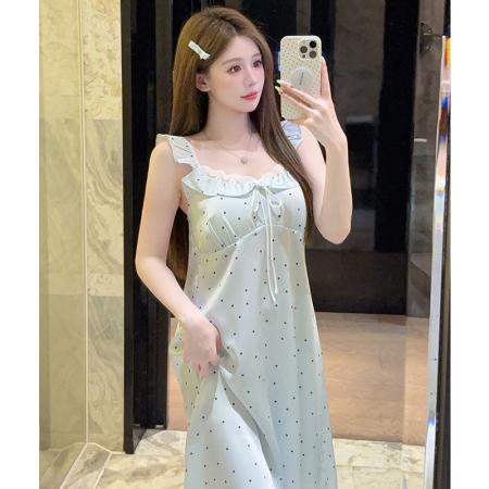 FA38465# 带胸垫冰丝睡裙女甜美蕾丝性感吊带纯欲夏季睡衣家居服 服裝批發女裝批發服飾貨源