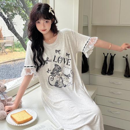 FA38474# 夏季新款睡衣女带胸垫莫代尔裙甜美家居服 服裝批發女裝批發服飾貨源