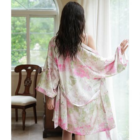 FA38475# 带胸垫性感荡领睡衣女春夏季冰丝纯欲吊带睡裙奢华晨袍家居服套装 服裝批發女裝批發服飾貨源