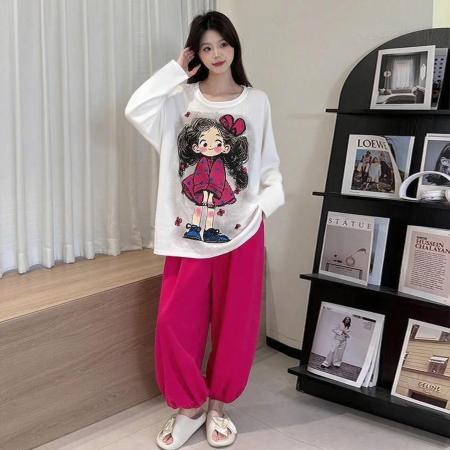 FA38477# 云朵棉带胸垫睡衣女春秋宽松大码卡通女士家居服长袖套装 服裝批發女裝批發服飾貨源