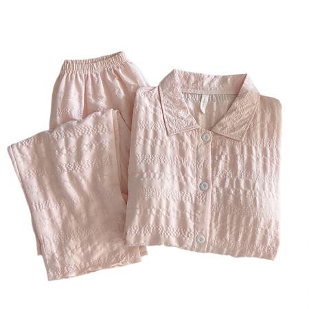 FA38480# 风格子睡衣女带胸垫春秋季长袖长裤开衫纯色一体式家居服 服裝批發女裝批發服飾貨源