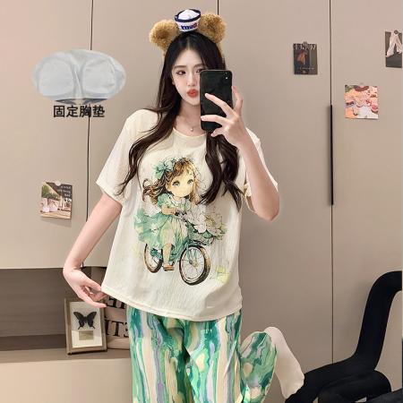 夏季爆款短长花瓣女孩睡衣女卡通带胸垫夏季云朵棉套装 服裝批發女裝批發服飾貨源