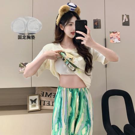 FA38481# 夏季爆款短长花瓣女孩睡衣女卡通带胸垫夏季云朵棉套装 服裝批發女裝批發服飾貨源