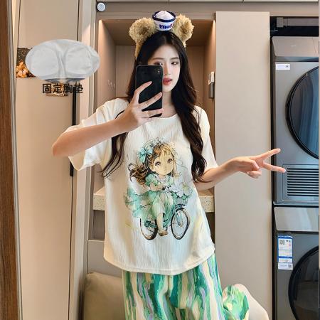 FA38481# 夏季爆款短长花瓣女孩睡衣女卡通带胸垫夏季云朵棉套装 服裝批發女裝批發服飾貨源