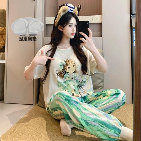 FA38481# 夏季爆款短长花瓣女孩睡衣女卡通带胸垫夏季云朵棉套装 服裝批發女裝批發服飾貨源