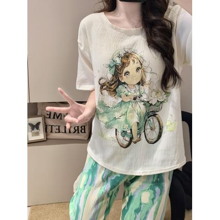 FA38481# 夏季爆款短长花瓣女孩睡衣女卡通带胸垫夏季云朵棉套装 服裝批發女裝批發服飾貨源