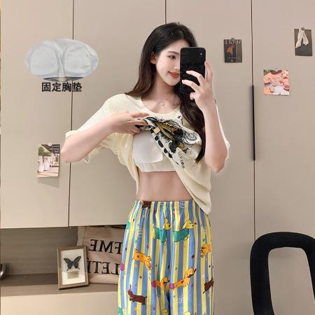 FA38483# 夏季爆款短长辫子女孩睡衣女卡通带胸垫夏季云朵棉套装 服裝批發女裝批發服飾貨源