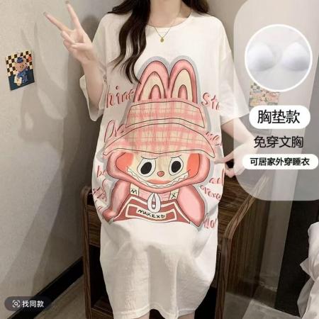 短袖带胸垫睡裙女云朵棉夏季卡通可爱家居服连衣裙可外穿 服裝批發女裝批發服飾貨源