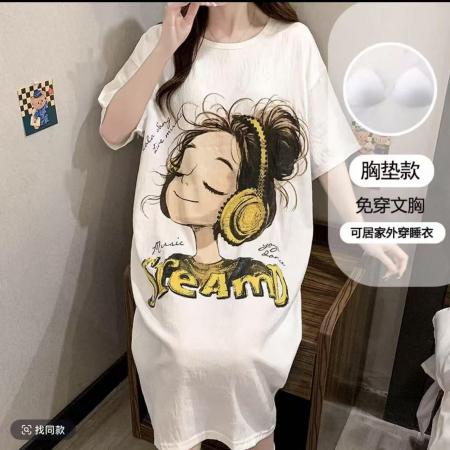 FA38484# 短袖带胸垫睡裙女云朵棉夏季卡通可爱家居服连衣裙可外穿 服裝批發女裝批發服飾貨源