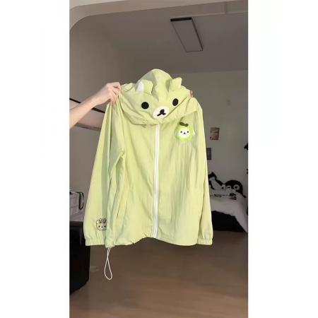 日系软萌轻松熊连帽防晒衣女夏季新款宽松可爱防防晒服外套 服裝批發女裝批發服飾貨源