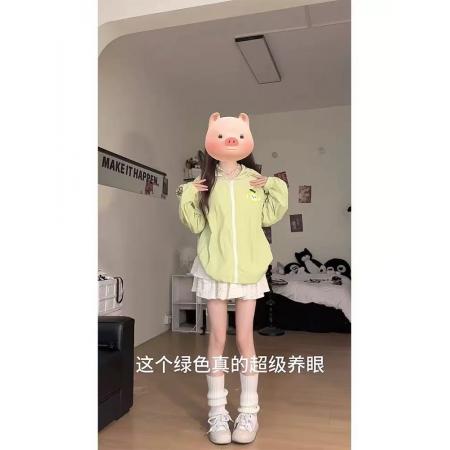 日系软萌轻松熊连帽防晒衣女夏季新款宽松可爱防防晒服外套 服裝批發女裝批發服飾貨源